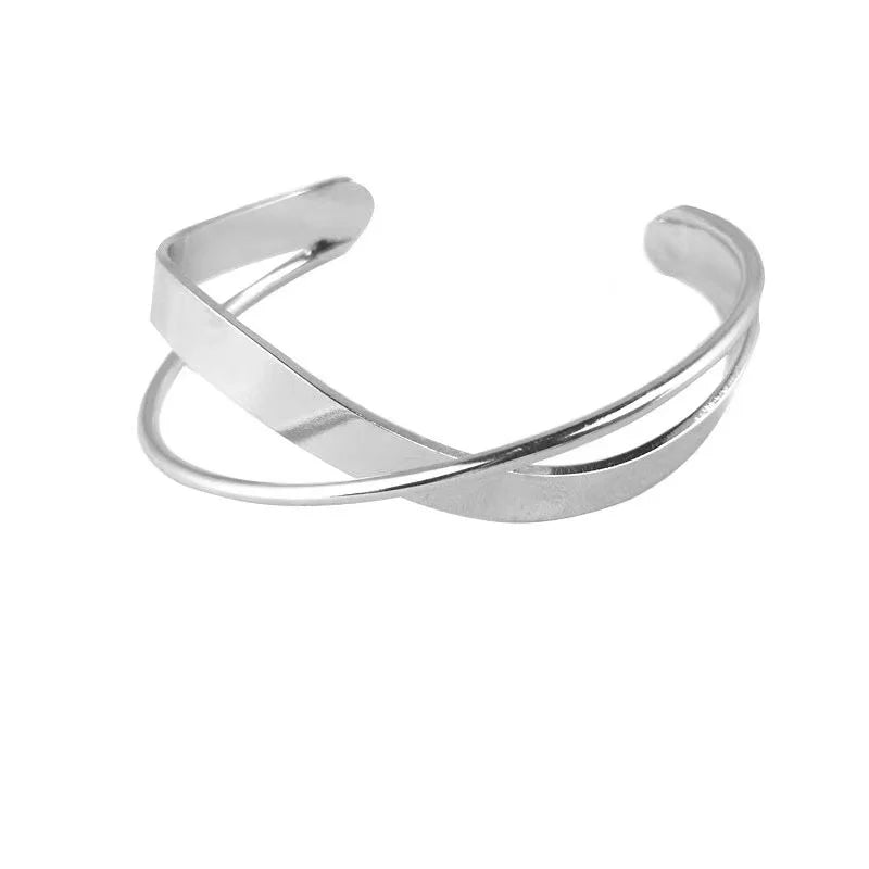 Boho Wide Line Cuff Open Bracelet - New, Punk, Cool Psycho Shiny Ring Bracelet