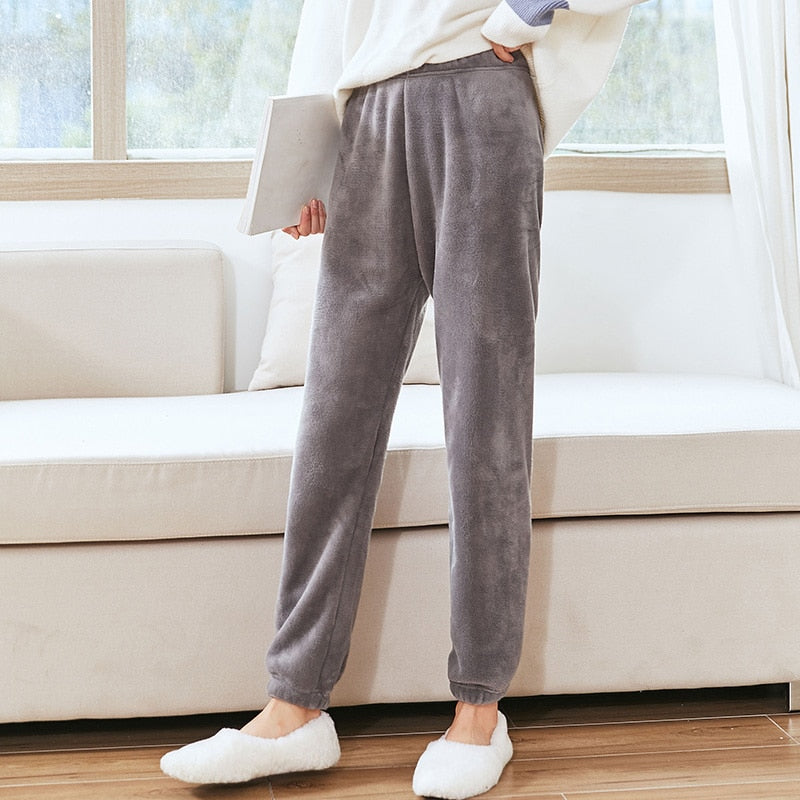 Autumn Winter Women's Casual Pajama Sets - Thicken Velvet Ribbed Fleece Set with Warm Pullover and Pants, 2-Piece Cozy Ensemble