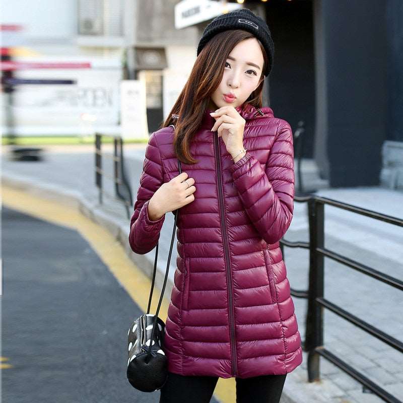 Autumn Winter Ultra-Light Thin Down Waterproof Coat for Women - Slim Short Hooded Parka Jacket, Warm Women's Outerwear Clothing.