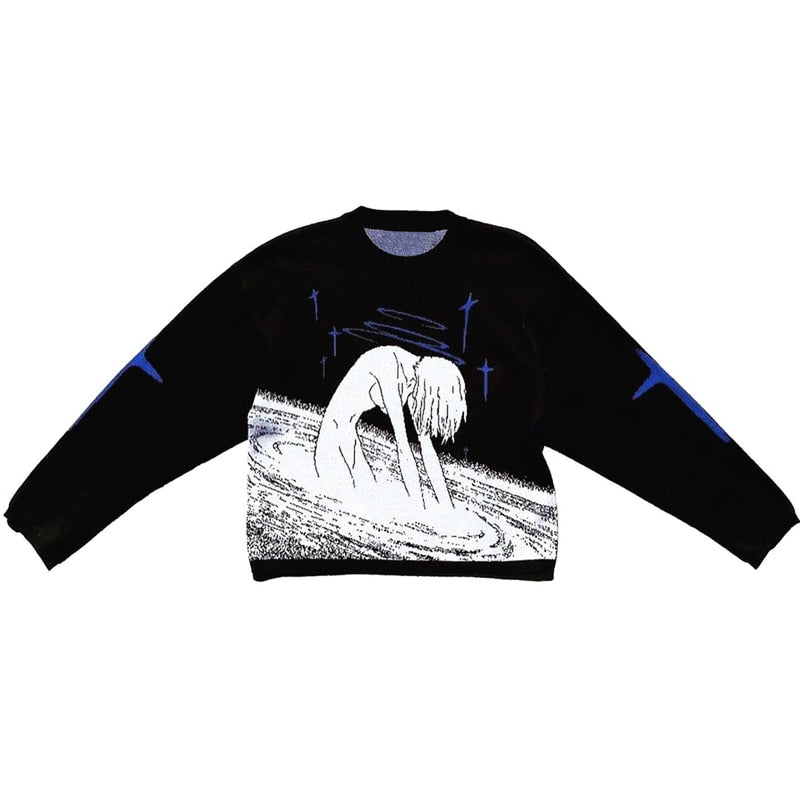 Y2K Women's Oversized Harajuku Knitwear Cute Anime Print Pattern O Neck Pullover Sweater Girls Streetwear Knitting