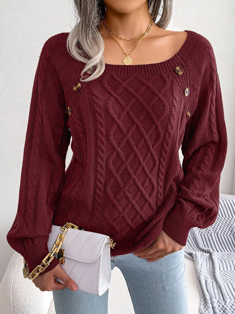 Casual Square Collar Knitted Pullovers and Sweaters for Women