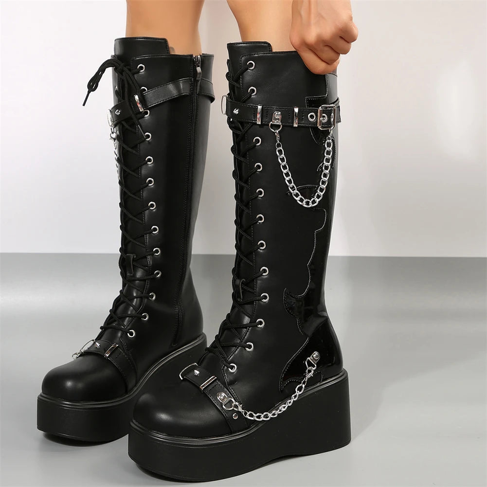 Mid Calf Boots Women Wedges High Heels Punk Street Platform Boots Female Cosplay Shoes For Woman Media 7 of 30