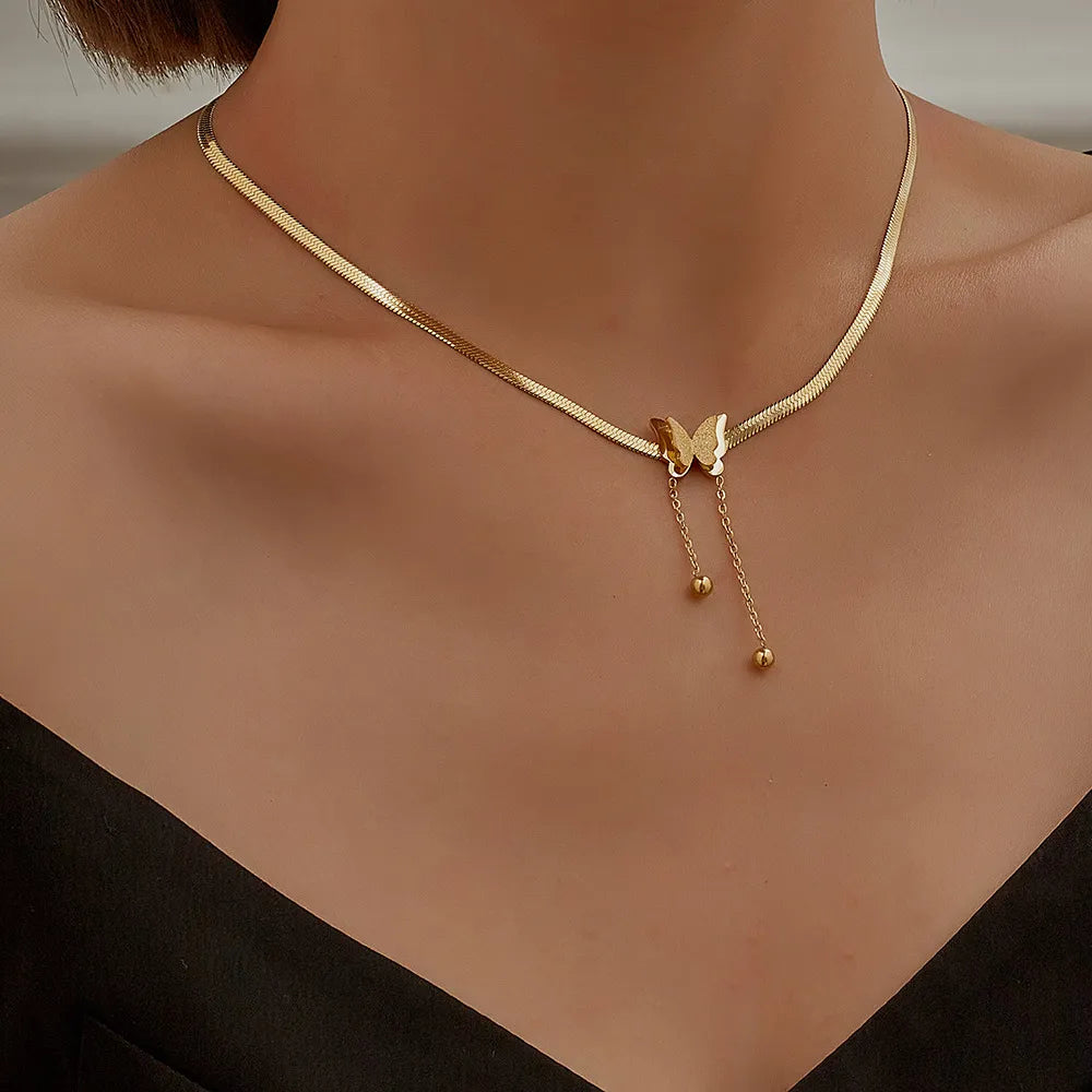 Embrace Aesthetic Elegance with Vintage Butterfly Necklace Golden Stainless Steel Blade Snake Chains a Charming Choker for Women's Jewelry Gifts