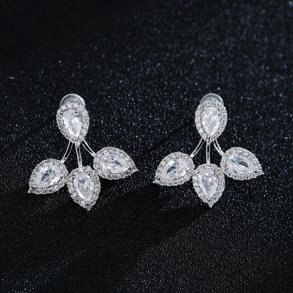 Luxury Trendy Marquise Flower Full Mirco Paved Crystal Zircon Naija Wedding Drop Earring