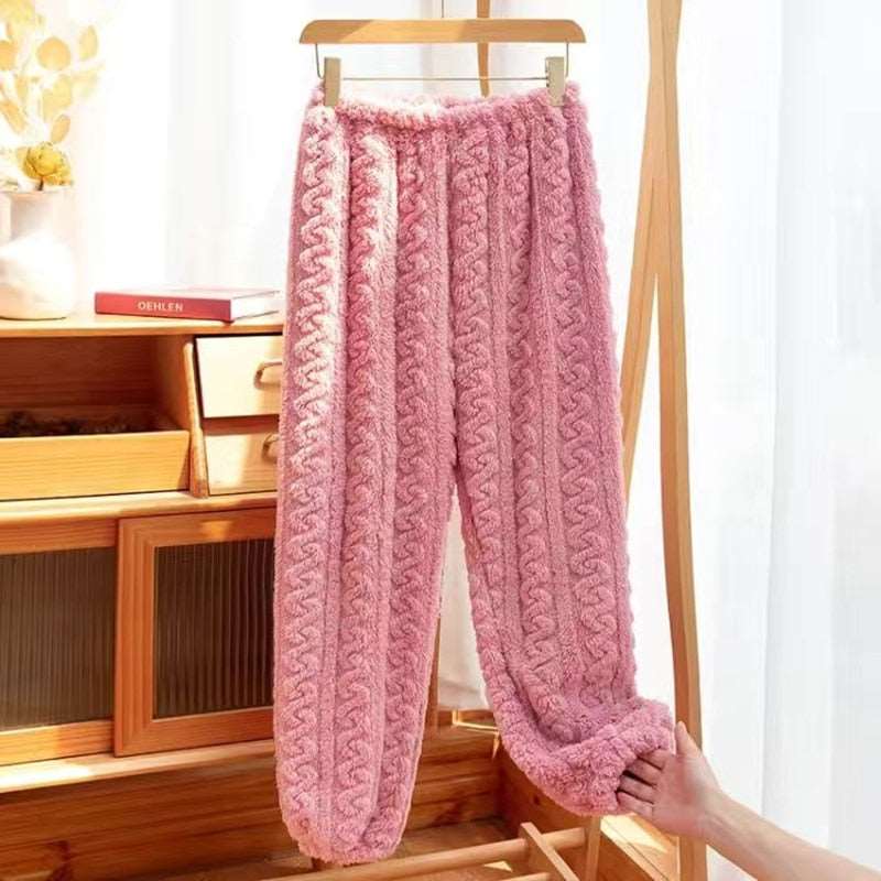 Autumn Winter Women's Casual Pajama Sets - Thicken Velvet Ribbed Fleece Set with Warm Pullover and Pants, 2-Piece Cozy Ensemble