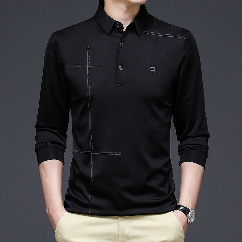 New 2023 Men Polo Shirt Business Autumn Tshirt Long Sleeve Casual Male Polo Shirt