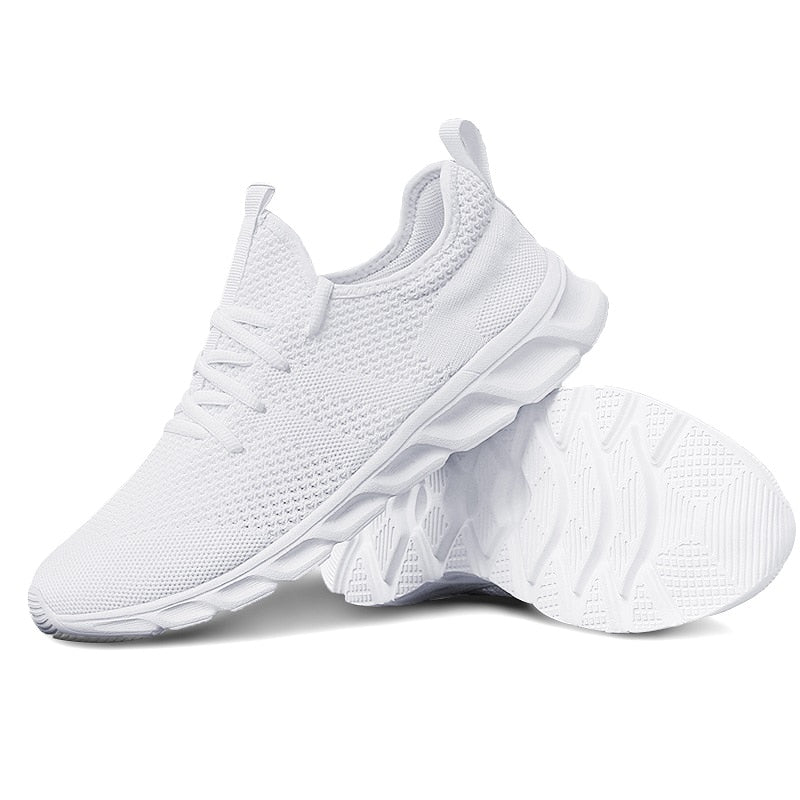 Men's Casual Sport Shoes Light, Breathable Mesh White Sneakers, Black Running Shoes - Athletic Tennis Shoes for Outdoor Jogging