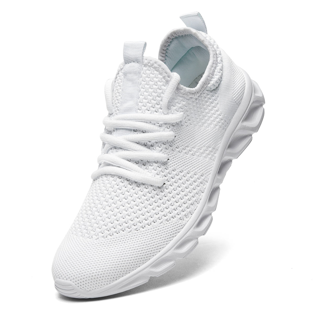 Mesh White Sneakers, Black Running Shoes - Athletic Tennis Shoes for Outdoor Jogging
