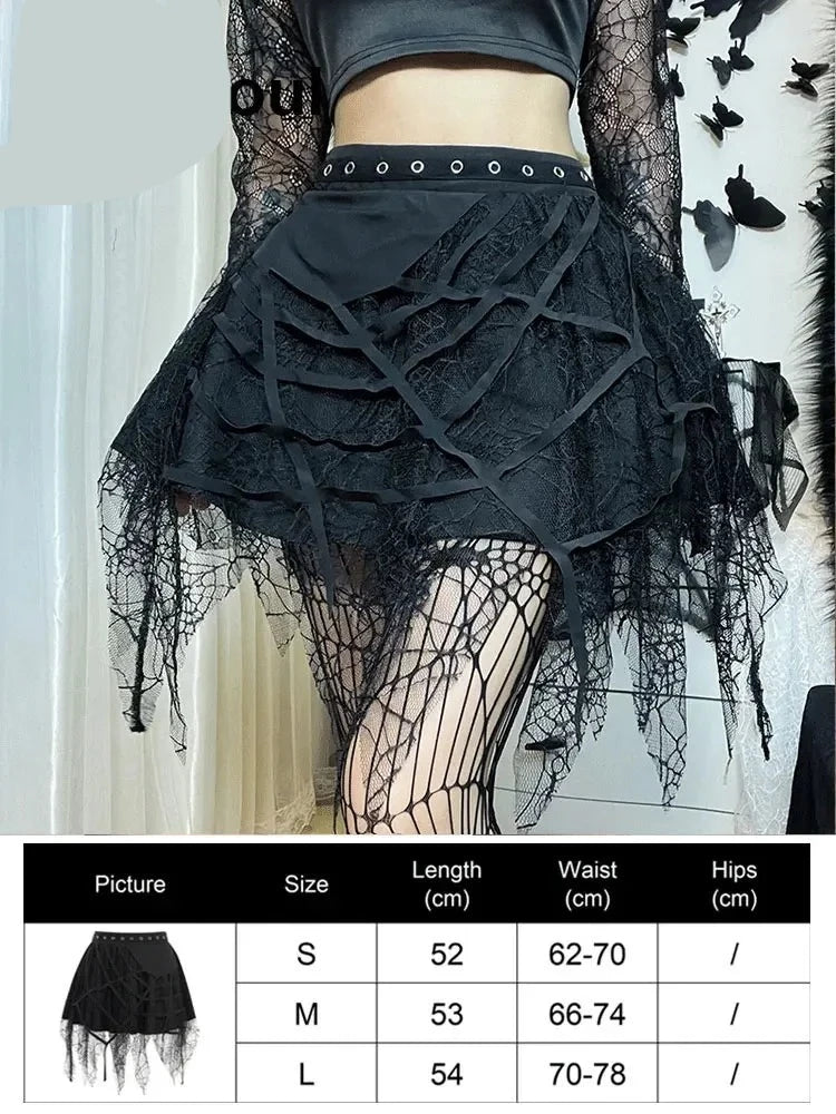 Black High Waist Women Skirt 2023 New Y2k Style Harajuku Punk Goth Dark Grunge Streetwear Female Clothe