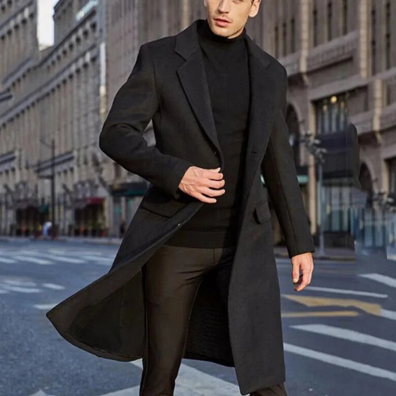 Trend Men's Loose Casual Single-breasted Overcoat Autumn Winter Fashion New Long Sleeve Woolen Long Coat