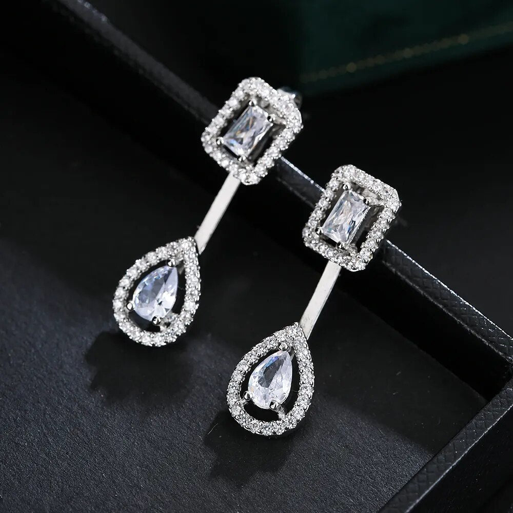 Luxury Trendy Marquise Flower Full Mirco Paved Crystal Zircon Naija Wedding Drop Earring