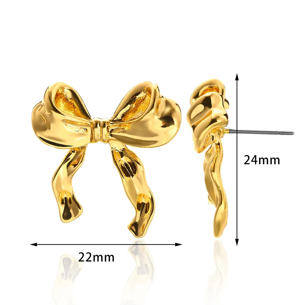 Gold Color Geometric Earrings For Women Bow Stud Nail Earring Fashion Cute Jewelry Piercing Ear Accessories Christmas Gift Aretes