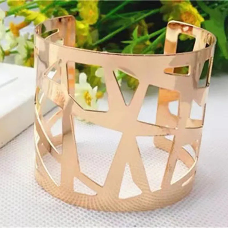Boho Wide Line Cuff Open Bracelet - New, Punk, Cool Psycho Shiny Ring Bracelet