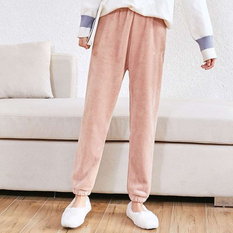 Autumn Winter Women's Casual Pajama Sets - Thicken Velvet Ribbed Fleece Set with Warm Pullover and Pants, 2-Piece Cozy Ensemble