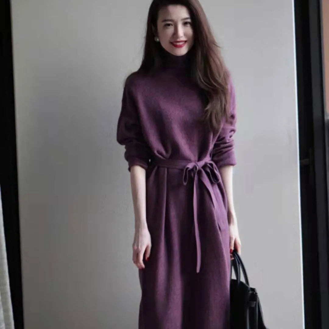 Women Office Dresses Robe Clothing Purple Female Dress Turtleneck Knit Green Evening Maxi Long Crochet Y2k Vintage Y 2k Designs Thick Exclusive Collection
