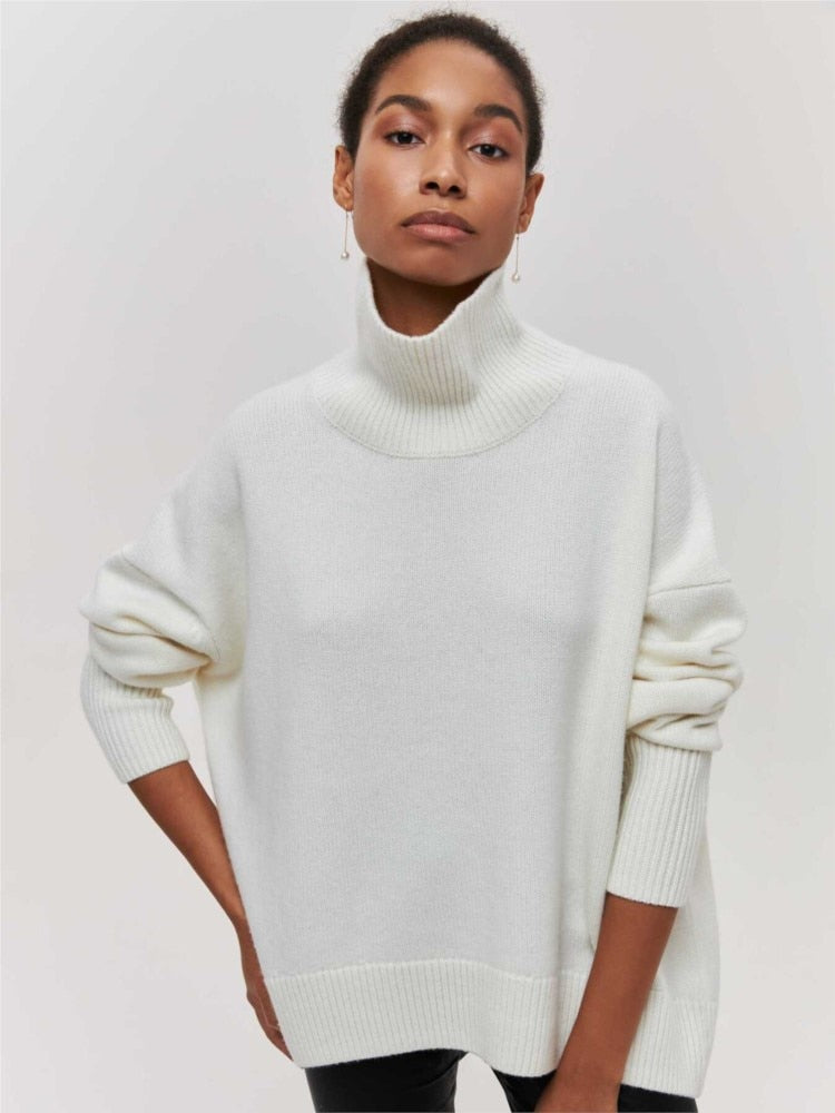 Autumn Winter Women's Turtleneck Sweater Solid, Elegant, Thick, Warm, Long Sleeve Knitted Pullovers - Ladies' Casual Basic Jumpers Tops.