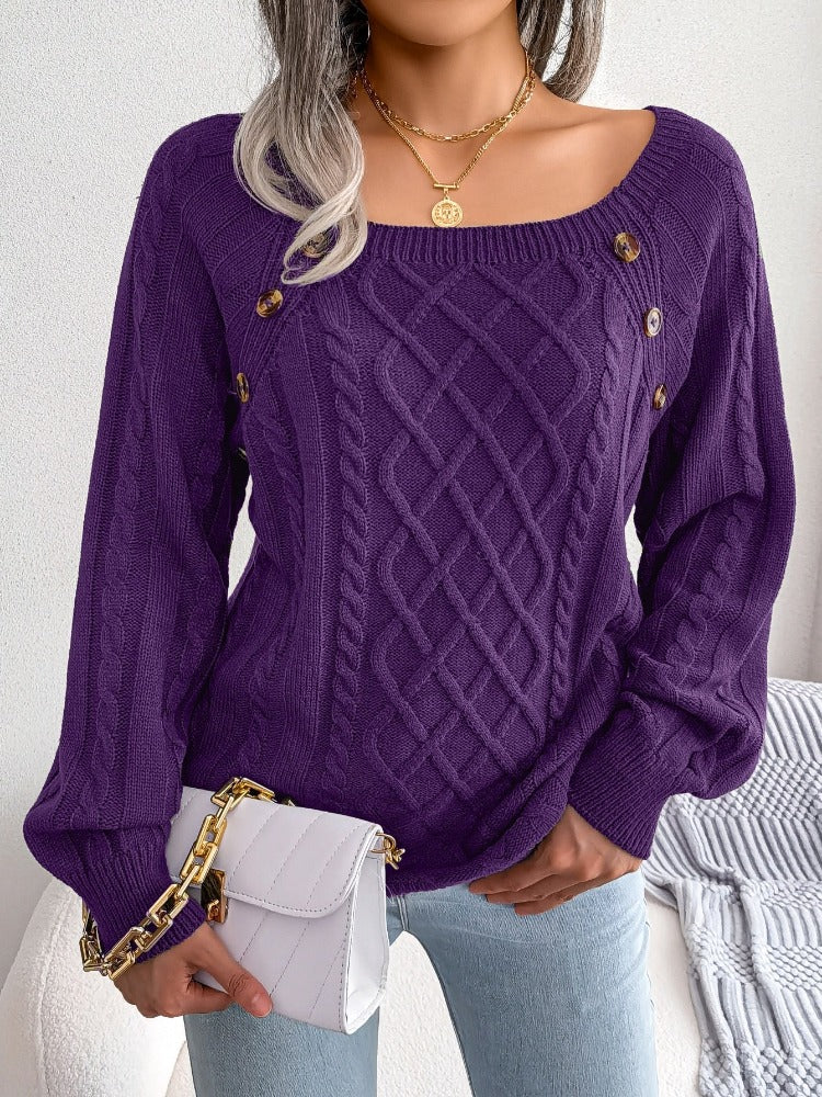 Casual Square Collar Knitted Pullovers and Sweaters for Women