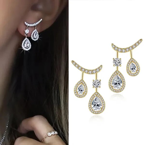 Luxury Trendy Marquise Flower Full Mirco Paved Crystal Zircon Naija Wedding Drop Earring