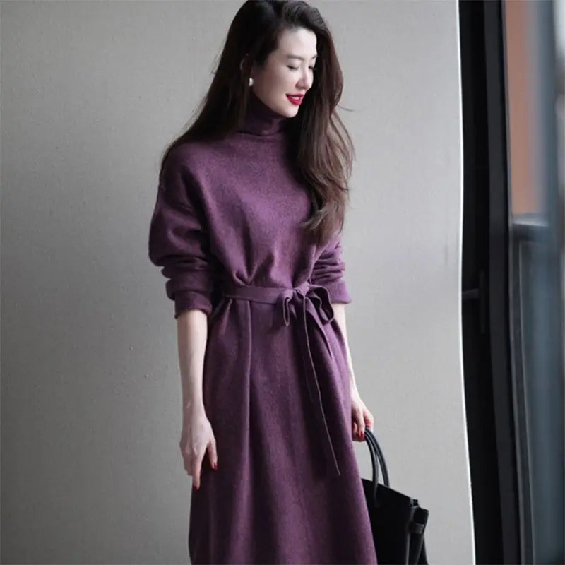 Women Office Dresses Robe Clothing Purple Female Dress Turtleneck Knit Green Evening Maxi Long Crochet Y2k Vintage Y 2k Designs Thick Exclusive Collection