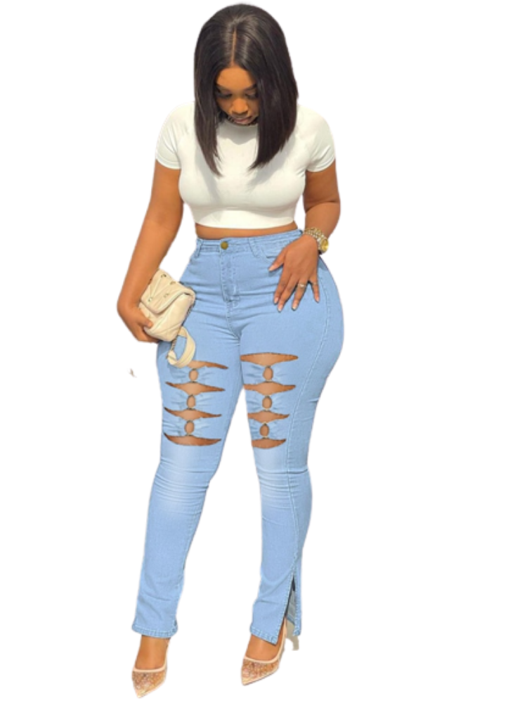Plus Size Super Stretch Jeans Women High Waist Denim Pencil Pants Fashion Ripped Bottoms Leggings