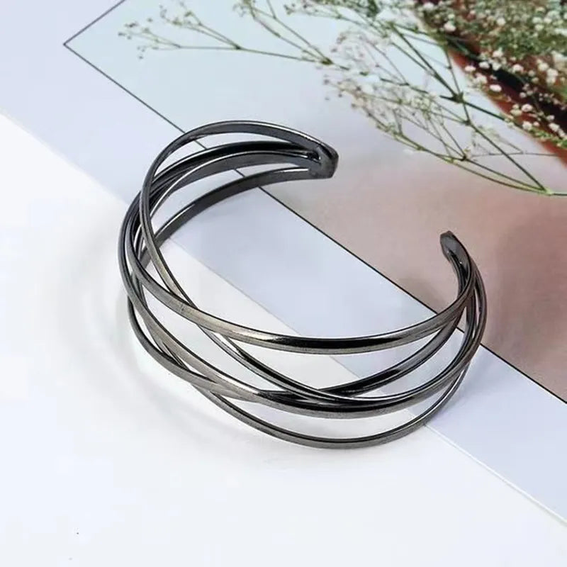 Boho Wide Line Cuff Open Bracelet - New, Punk, Cool Psycho Shiny Ring Bracelet