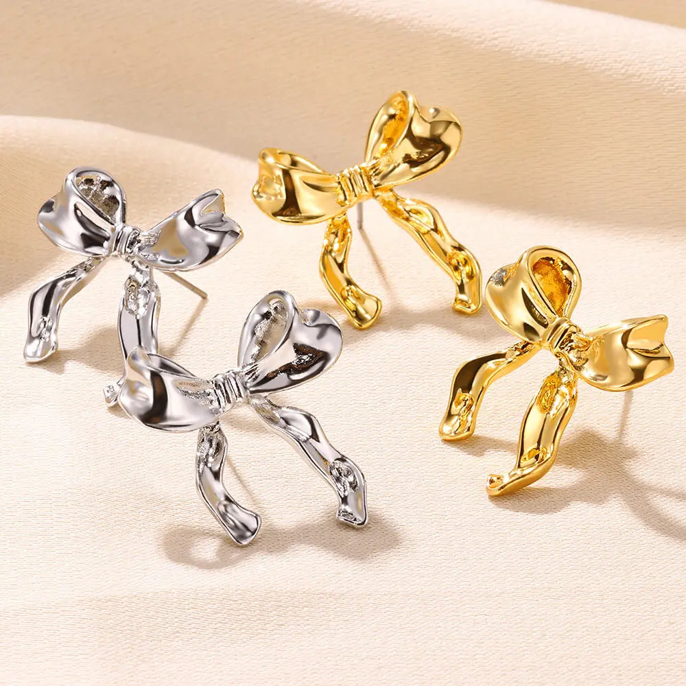 Gold Color Geometric Earrings For Women Bow Stud Nail Earring Fashion Cute Jewelry Piercing Ear Accessories Christmas Gift Aretes