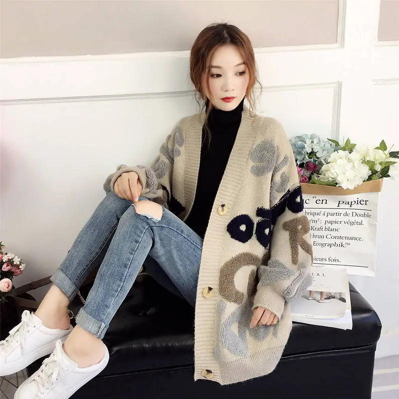 Sweater Women Cardigan Loose Autumn and Winter Korean 2024 New Style Outerwear Knitted Jacket
