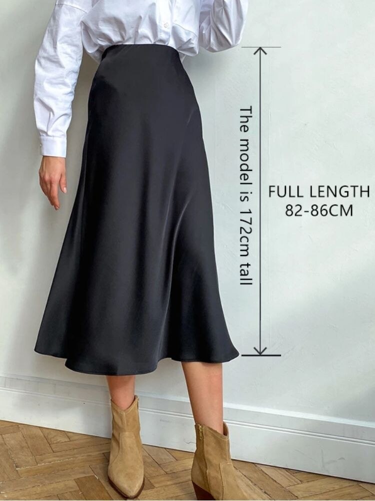 New Korean Style Elegant High-Waisted Silk Satin Skirt - Women's Pink Midi Skirt, A-Line Pencil Skort long
Skirt