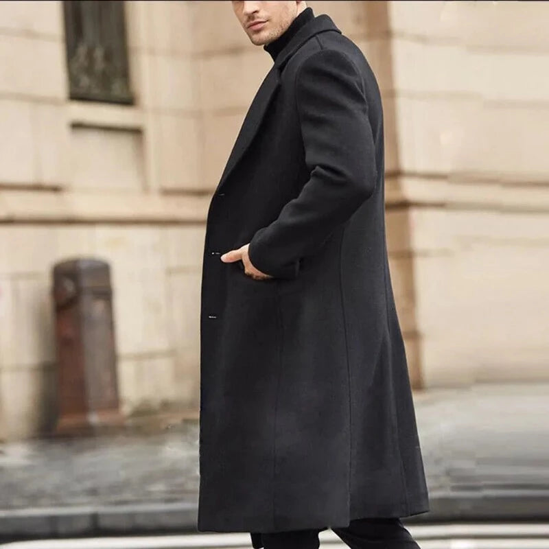 Trend Men's Loose Casual Single-breasted Overcoat Autumn Winter Fashion New Long Sleeve Woolen Long Coat
