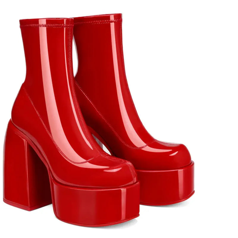 Autumn Winter Round Toe Ladies Matin Boots Jeans Platform Boots Chunky Heels Boots White Women's Shoes Big Size 41 42