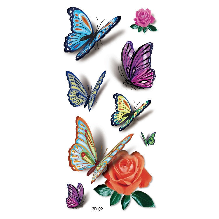 Waterproof Temporary Tattoo Sticker Butterfly Flower Rose 3D Scorpion Halloween Spider Body Art Arm Fake Tattoo Women