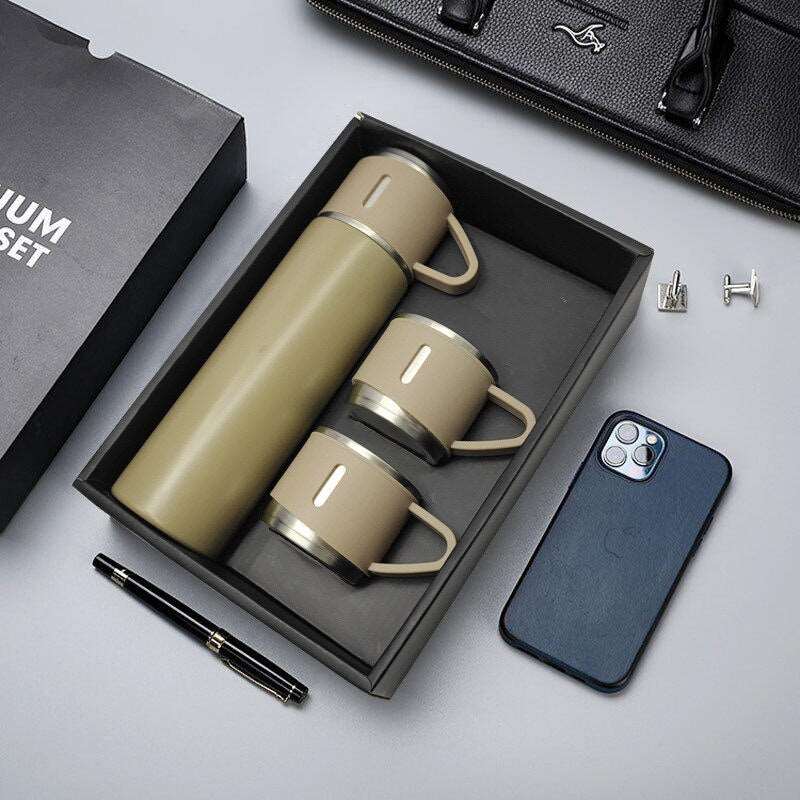3 In 1 set of Thermos Mug Leak_Proof Travel Thermo Cup for Tea Water Coffee 500ML Gift Set