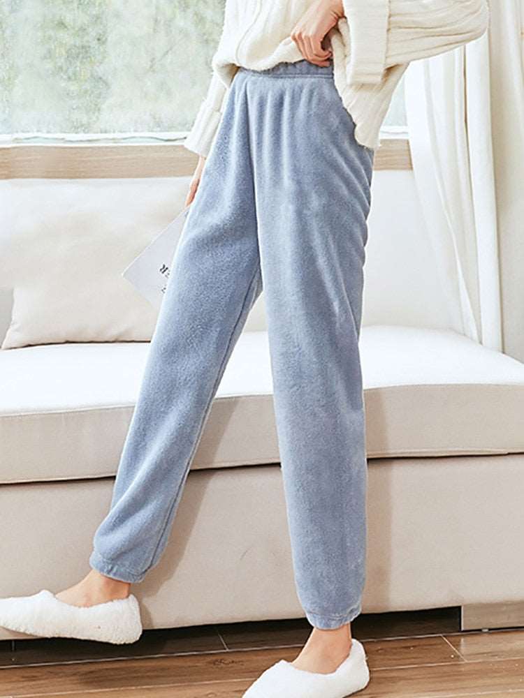 Autumn Winter Women's Casual Pajama Sets - Thicken Velvet Ribbed Fleece Set with Warm Pullover and Pants, 2-Piece Cozy Ensemble
