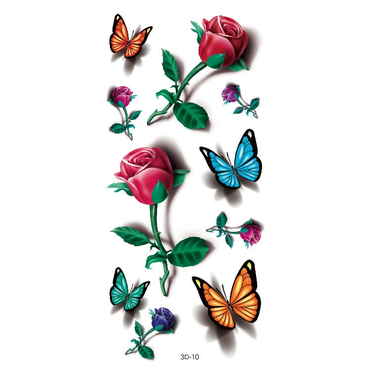 Waterproof Temporary Tattoo Sticker Butterfly Flower Rose 3D Scorpion Halloween Spider Body Art Arm Fake Tattoo Women