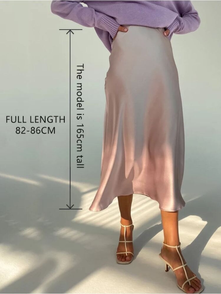New Korean Style Elegant High-Waisted Silk Satin Skirt - Women's Pink Midi Skirt, A-Line Pencil Skort long
Skirt