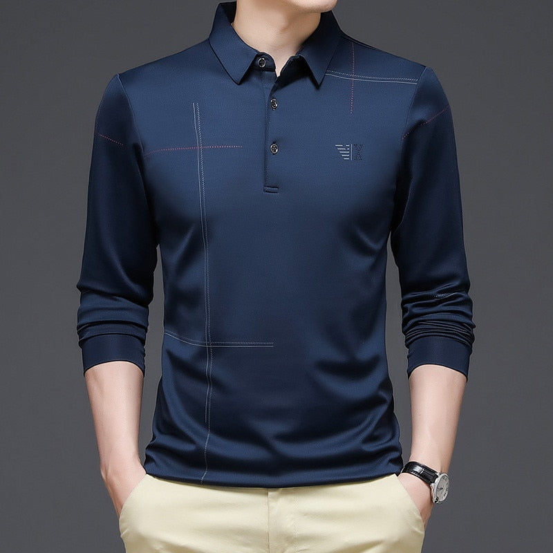 New 2023 Men Polo Shirt Business Autumn Tshirt Long Sleeve Casual Male Polo Shirt