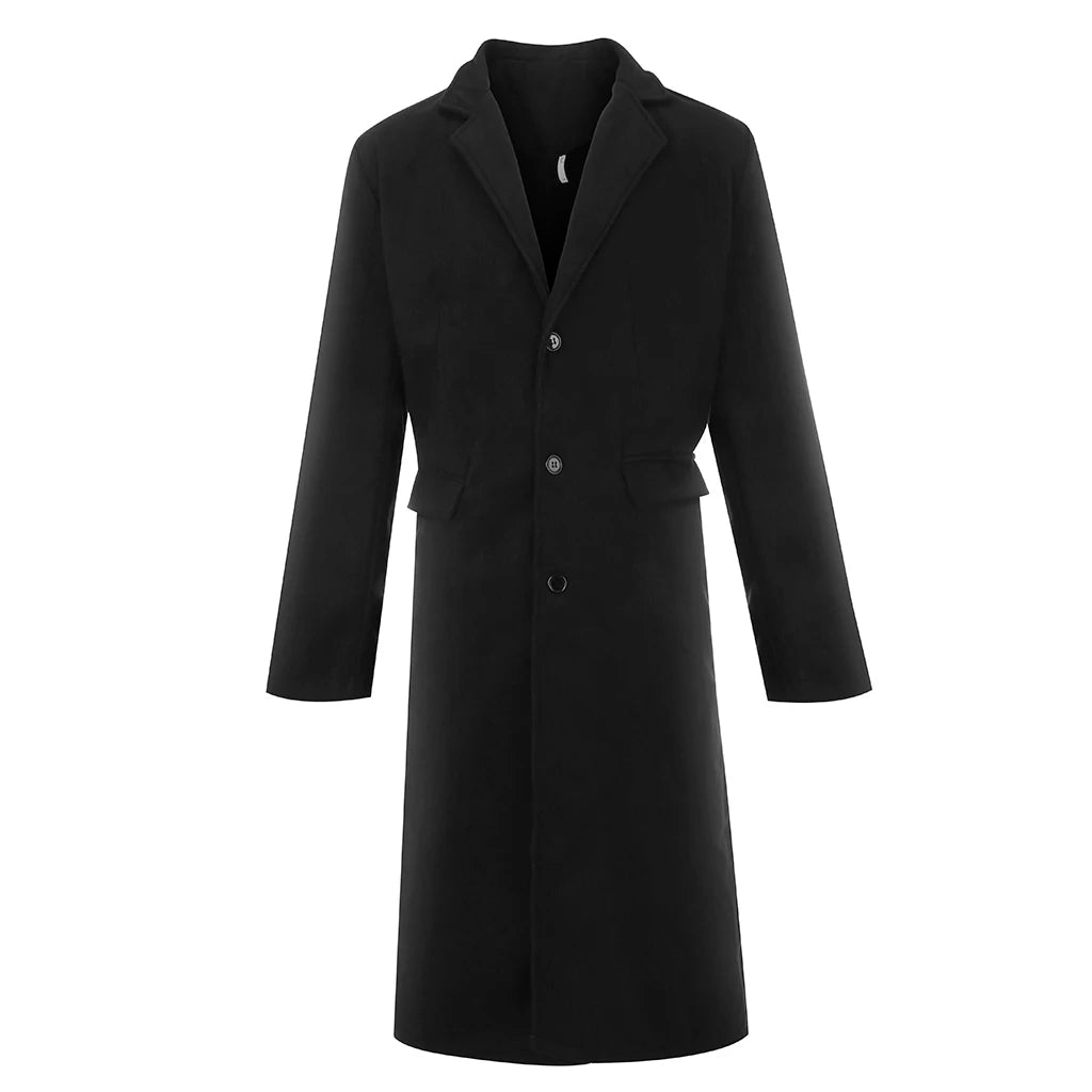 Trend Men's Loose Casual Single-breasted Overcoat Autumn Winter Fashion New Long Sleeve Woolen Long Coat