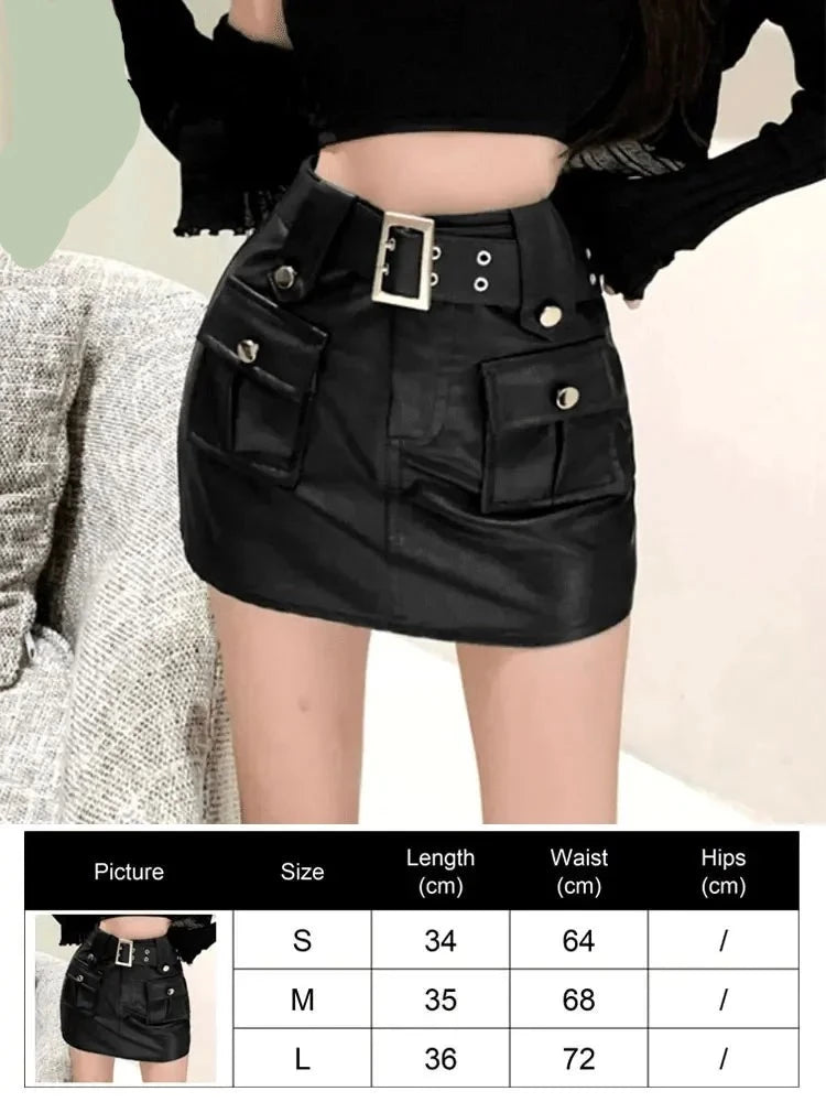 Black High Waist Women Skirt 2023 New Y2k Style Harajuku Punk Goth Dark Grunge Streetwear Female Clothe