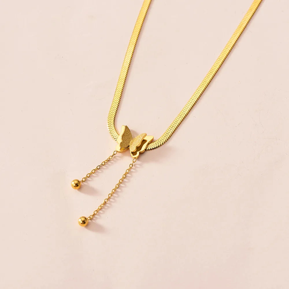 Embrace Aesthetic Elegance with Vintage Butterfly Necklace Golden Stainless Steel Blade Snake Chains a Charming Choker for Women's Jewelry Gifts