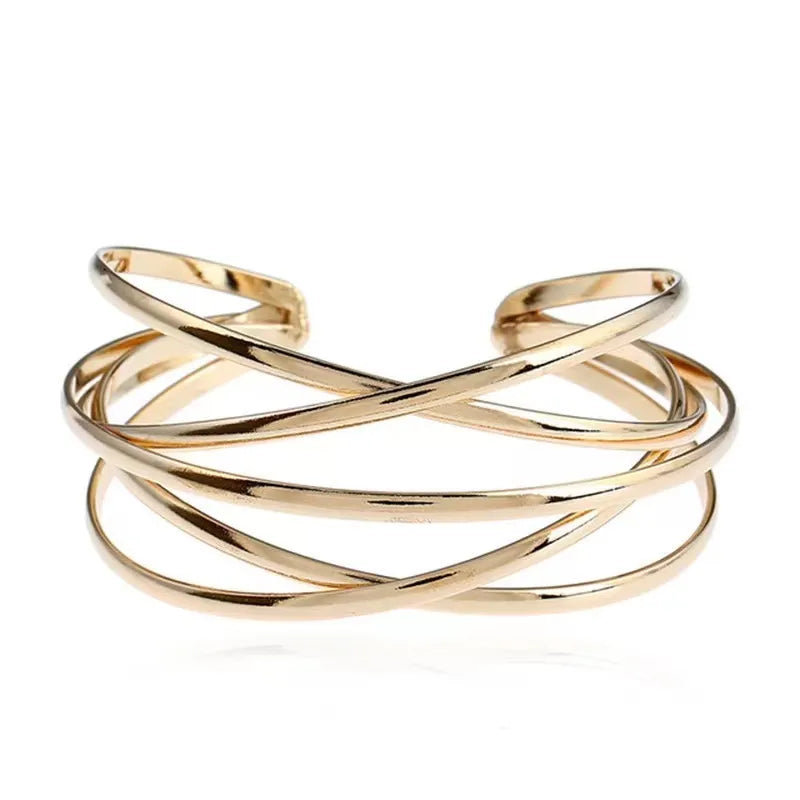 Boho Wide Line Cuff Open Bracelet - New, Punk, Cool Psycho Shiny Ring Bracelet