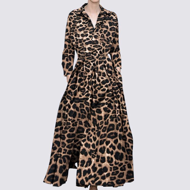 Elegant Polka Dot Shirt Dress: Autumn 2023 Women's Maxi Dress with Chic Bohemian Style