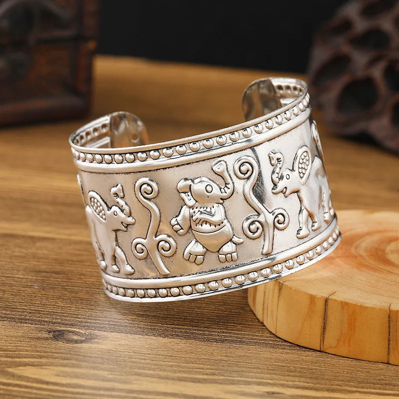 Boho Wide Line Cuff Open Bracelet - New, Punk, Cool Psycho Shiny Ring Bracelet