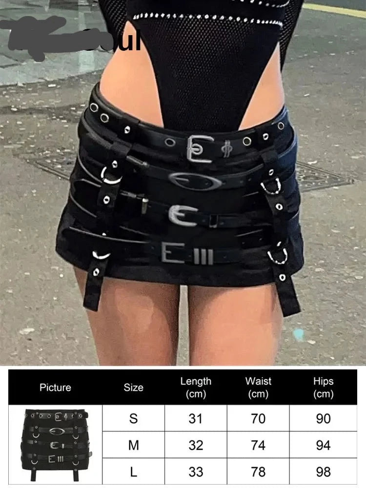 Black High Waist Women Skirt 2023 New Y2k Style Harajuku Punk Goth Dark Grunge Streetwear Female Clothe