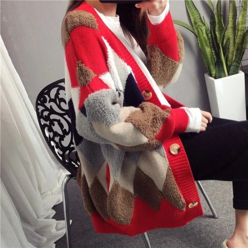 Sweater Women Cardigan Loose Autumn and Winter Korean 2024 New Style Outerwear Knitted Jacket
