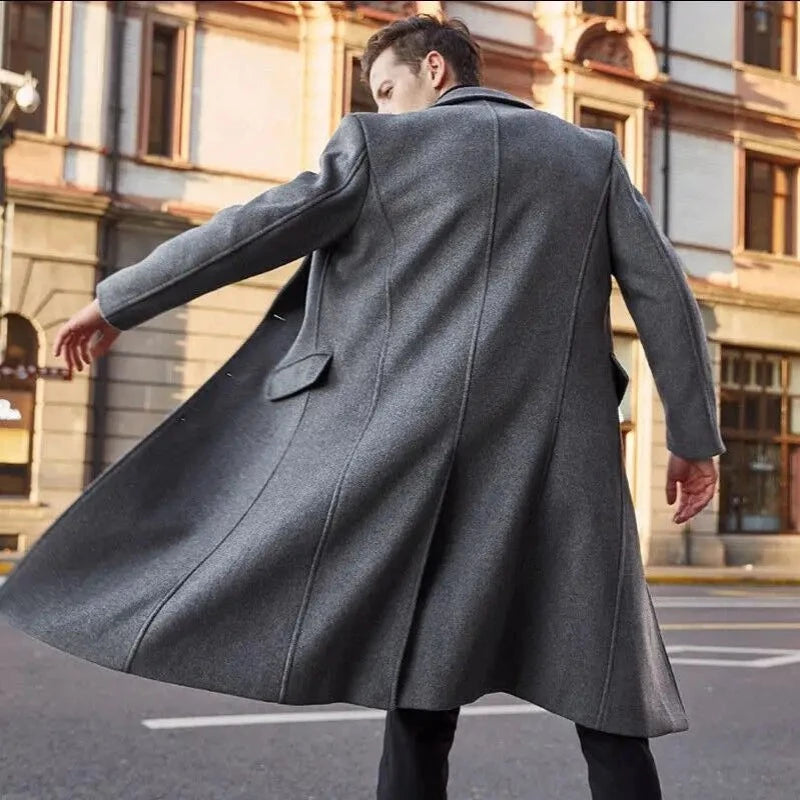 Trend Men's Loose Casual Single-breasted Overcoat Autumn Winter Fashion New Long Sleeve Woolen Long Coat