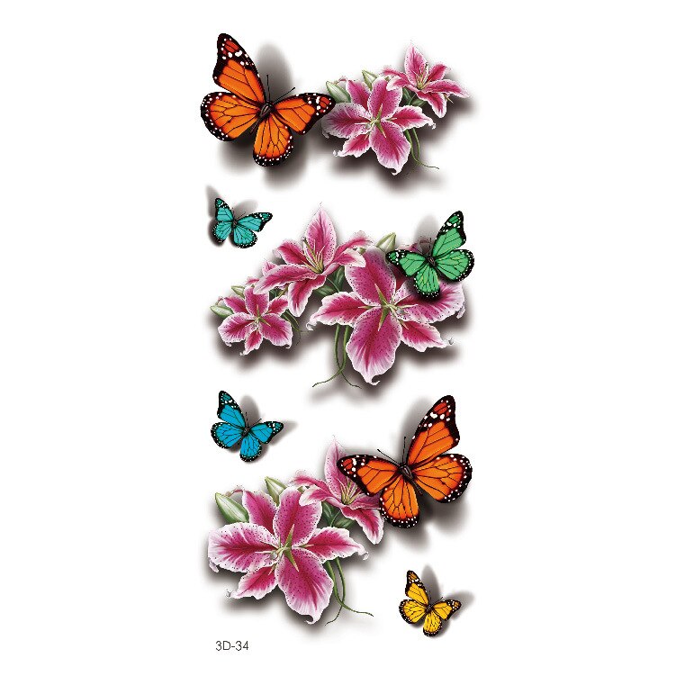 Waterproof Temporary Tattoo Sticker Butterfly Flower Rose 3D Scorpion Halloween Spider Body Art Arm Fake Tattoo Women