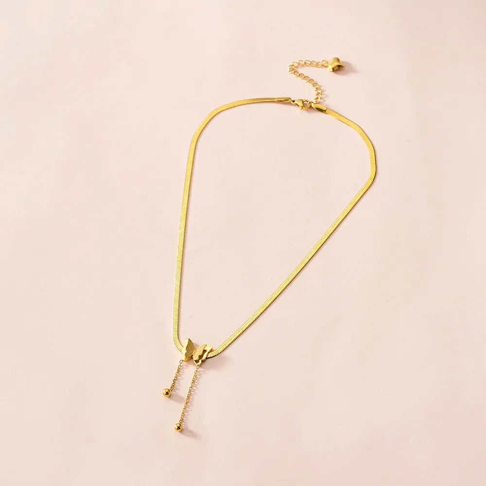 Embrace Aesthetic Elegance with Vintage Butterfly Necklace Golden Stainless Steel Blade Snake Chains a Charming Choker for Women's Jewelry Gifts