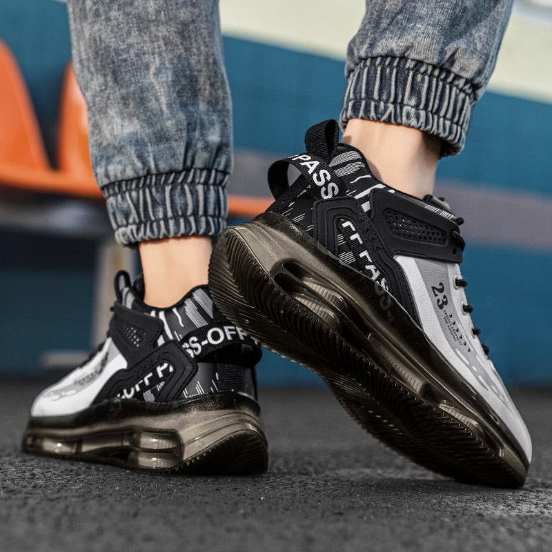 Stay Stylish and Active with Men's Fashion Outdoor Jogging Sneakers - Mesh Breathable Cushioning - Black Basket Footwear in Big Sizes