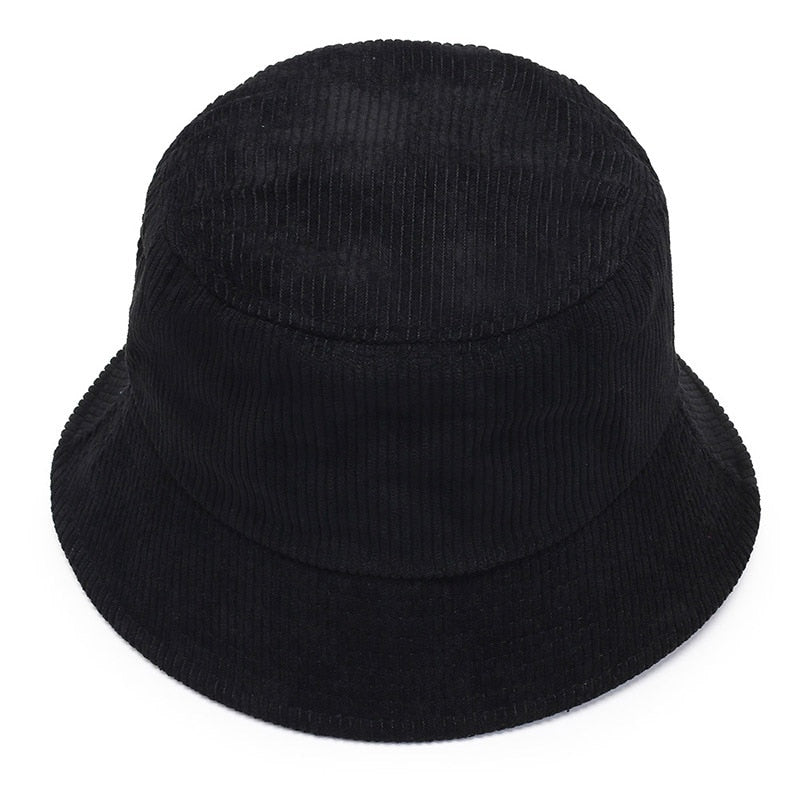 Unisex Smiley Embroidery Bucket Hat | Cotton Corduroy | Hip Hop Style | Sun Cap