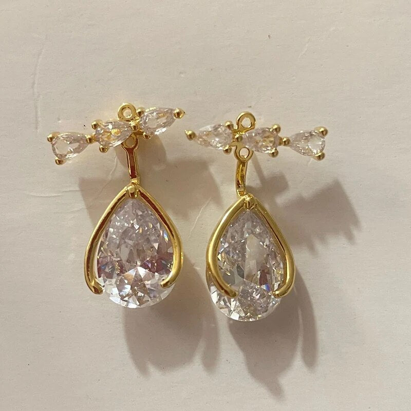 Luxury Trendy Marquise Flower Full Mirco Paved Crystal Zircon Naija Wedding Drop Earring